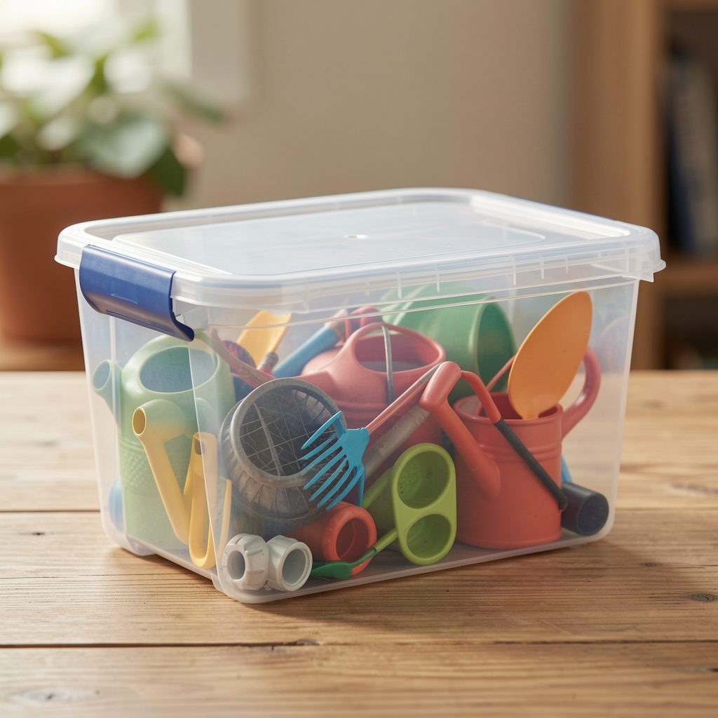 Caja de almacenamiento hermética de plástico para guardar accesorios de riego y jardinería