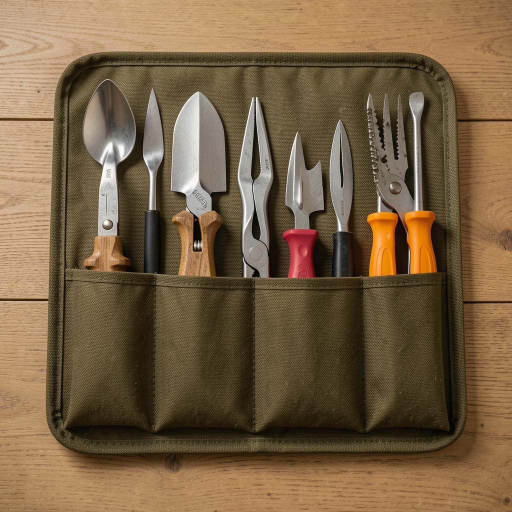 Kit organizador de ocho herramientas manuales de jardinería con estuche de tela resistente al agua
