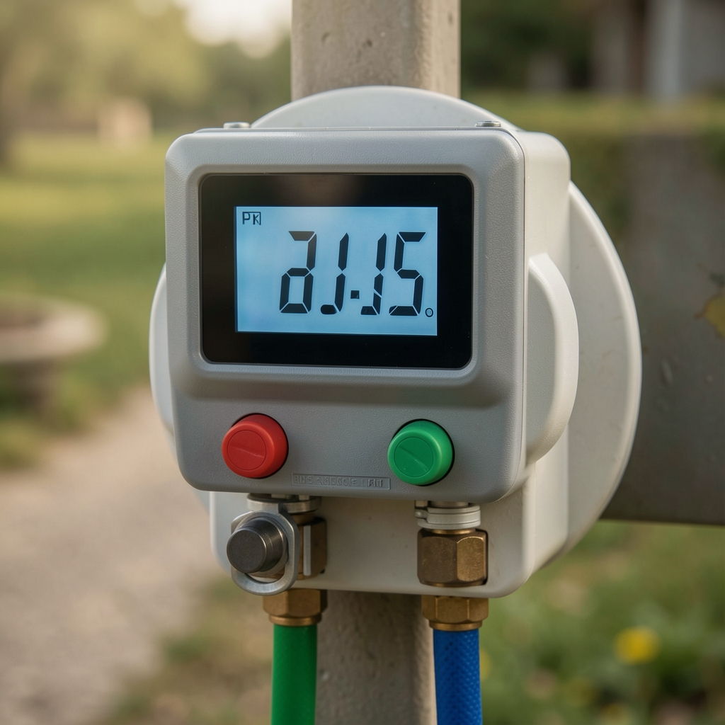 Temporizador digital de riego con pantalla LCD y dos salidas para mangueras